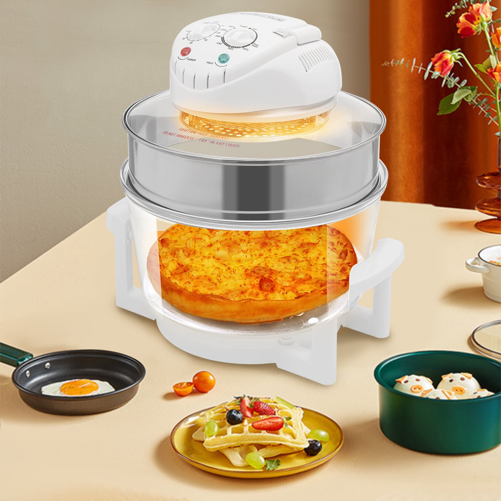 17L / 17.96Qt Air Fryer, 1200W-1400W, 360° Viewable Glass Air Fryer with Expansion Ring for Home Kitchens 110V-120V