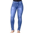 thumbnail image 4 of Women's High Waisted Skinny Jeans, Medium Wash Slim Fit Denim Pants with Worn-In Hem and Pocket Details, Stretchy Slim Leg Jeans for Women Casual Wear Blue L, 4 of 8