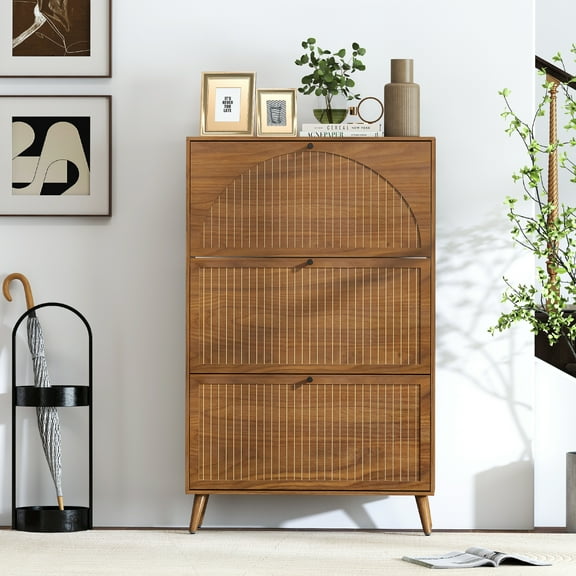 Shoe Storage Cabinet for Entryway, Narrow Shoe Cabinet with 3 Flip Drawers, Freestanding Shoe Rack for Hallway, Foyer