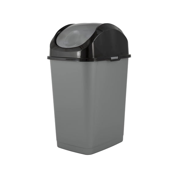 Drevy Trash Can with Swing Top Lid 9 Gallon, Grey and Black Slim Waste Bin Durable Plastic 37 Qt Fit Small Spaces, Office, Bathroom, Under