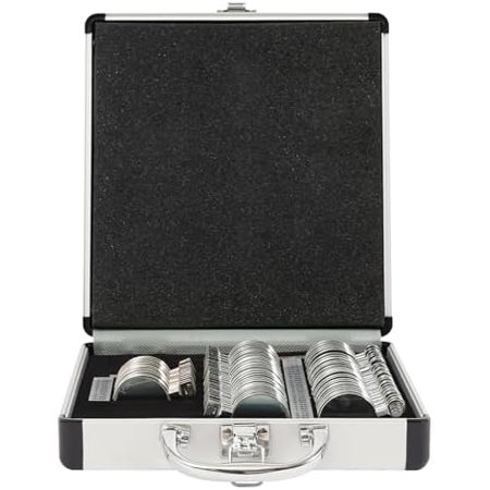 68 Pcs Optical Trial Lens Set, Metal Rim Optometry Box Kit with Aluminum Storage Case, Complete Diopter & Cylinder Lenses for Optometrists Students and Home Vision Testing$$Optical