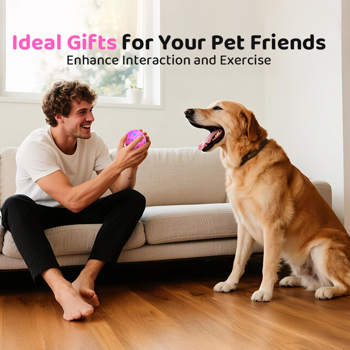 Inadays Dog Toys Interactive Dog Ball Toys For Large Dogs Automatic Ball for Dogs Chew Resistant Rechargeable E-TPU Silent Foam IPX54 Waterproof Dog Toys for Medium/Large Dogs,Pink