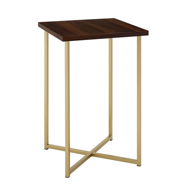 16 Inch Square Side Table With Dark Walnut Top And Gold Legs Walmart Com Walmart Com