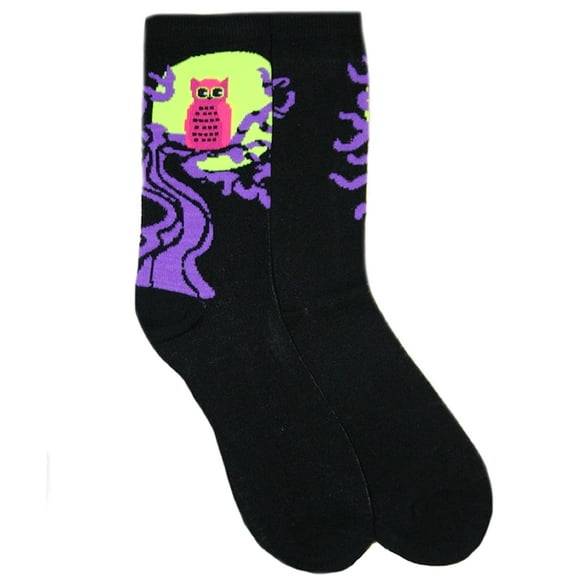 Halloween Womens' Black Full Moon Owl Crew Sock - 9-11