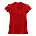 thumbnail image 4 of Fesfesfes Woman's Fashion Causal T-Shirt Summer Outdoor Ruffle Sleeve Tie-Neck Bandage Blouse Solid Color Loose Pullover Tops(Red,M), 4 of 7