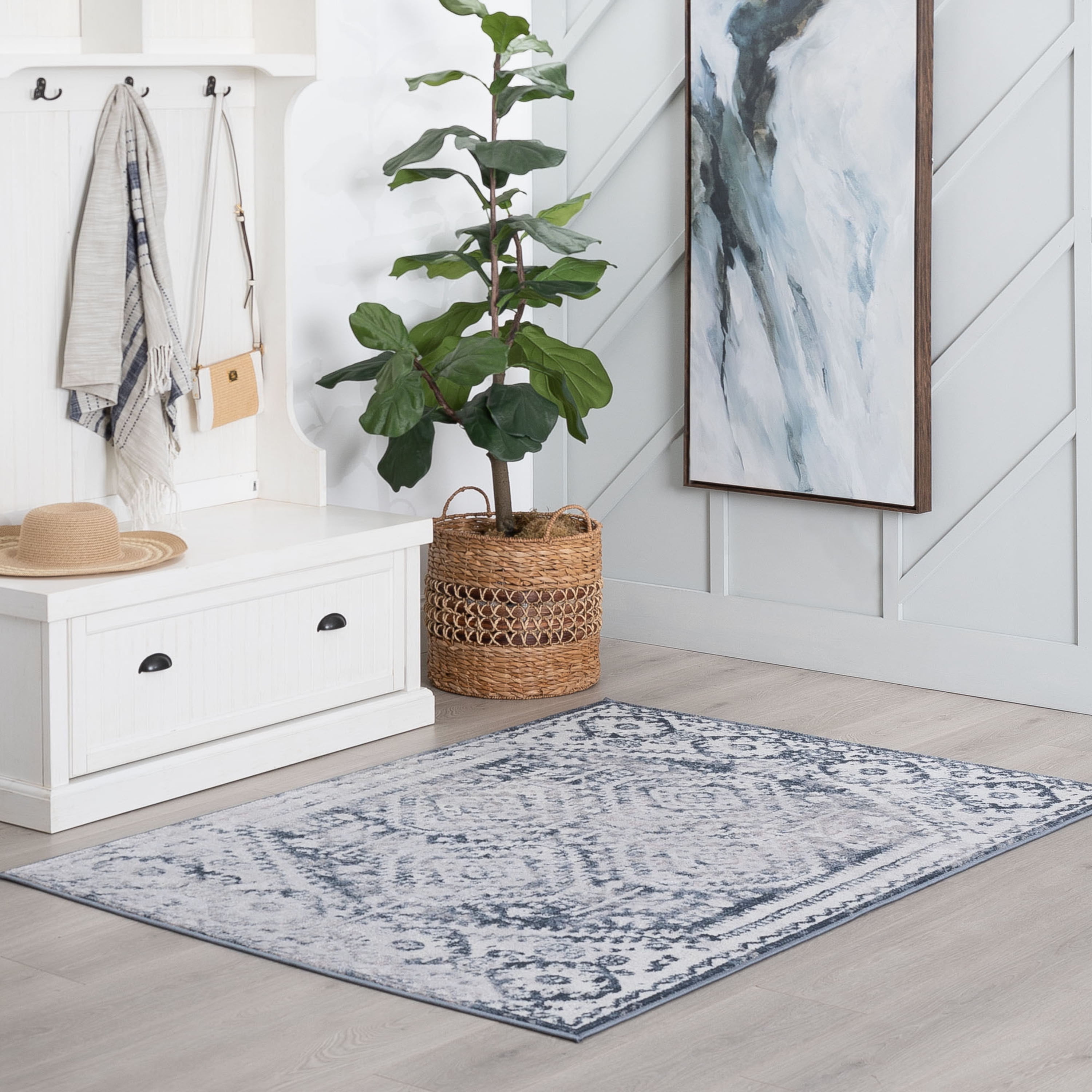 Bliss Rugs Vintage Traditional Geometric Area Rug, Indoor Rugs for Living Room, Dining Room, Bedroom | Blue, 5' x 7' (5'3''x7'3'')