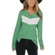 thumbnail image 1 of Blusa informal verde cómoda para otoño/invierno, talla M, camisa de mujer con cuello en V y manga larga con bloques de color, 1 of 6