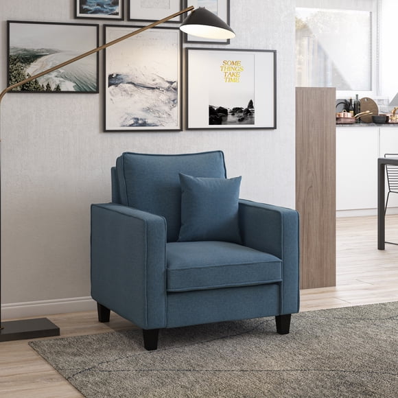 Fauteuil d'appoint d'intérieur CorLiving Georgia, revêtement aspect lin, pieds en bois, bleu