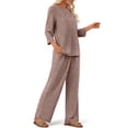 thumbnail image 2 of Fantaslook Pajamas Sets for Women Casual Two Piece Lounge Sets 3/4 Sleeve Crew Neck Top Wide Leg Pants Vacation Travel Outfits, 2 of 9