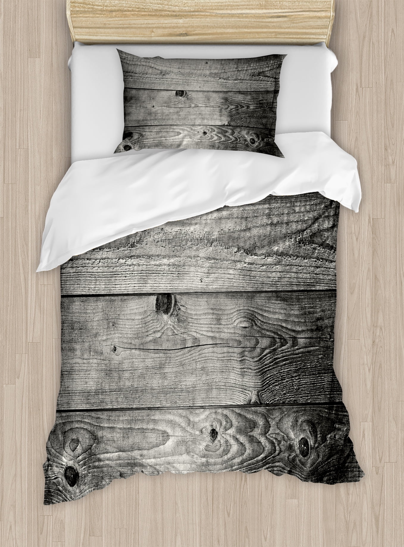 Dark Grey Duvet Cover Set Ombre Style Grunge Wooden Planks Rustic Dark Grey Duvet Cover Set Ombre Style Grunge Wooden Planks Rustic Timber Oak Wall Rough Texture Image Decorative Bedding With Pillow Shams