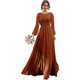 thumbnail image 1 of Vestido de dama de honor AKLASU de manga larga de chifón con bolsillo naranja, 1 of 6