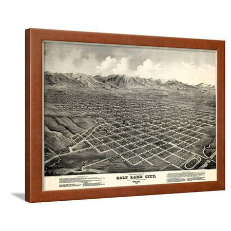 1875, Salt Lake City Bird's Eye View, Utah, United States Framed Print Wall