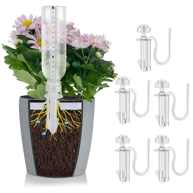 Muyoka Picos de riego automático, 5 unidades de dispositivos de sistema de riego automático para plantas de interior para plantas en macetas de interior en vacaciones, regadera de plantas, inserto de Muyoka Hogar