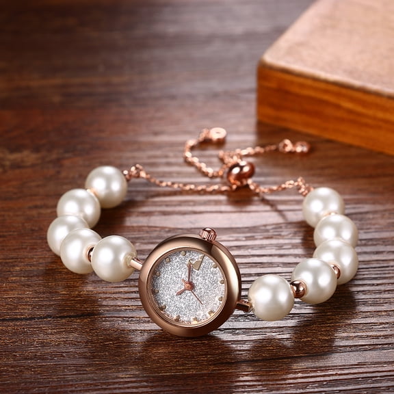 Avaner Women Analog Quartz Watch with Pearls Bracelet Dress Watch for Female Waterproof Wristwatch with Rose Gold Bracelet