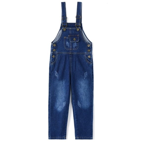 Kidscool Space Snap Leg/Crotch Mettal Buttons Reipped Denim Overalls,Blue,6-12 Months
