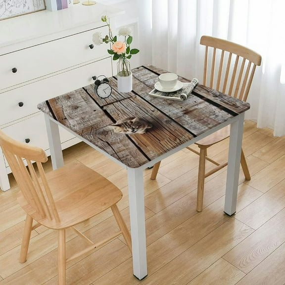 HAOXIT Decorative Elastic Edged Square Fitted Tablecloth,Vintage Barn Floor Art Polyester Indoor Outdoor Fitted Table Cover for Parties,Weddings,Kitchen Fit Square Table 44''x44''