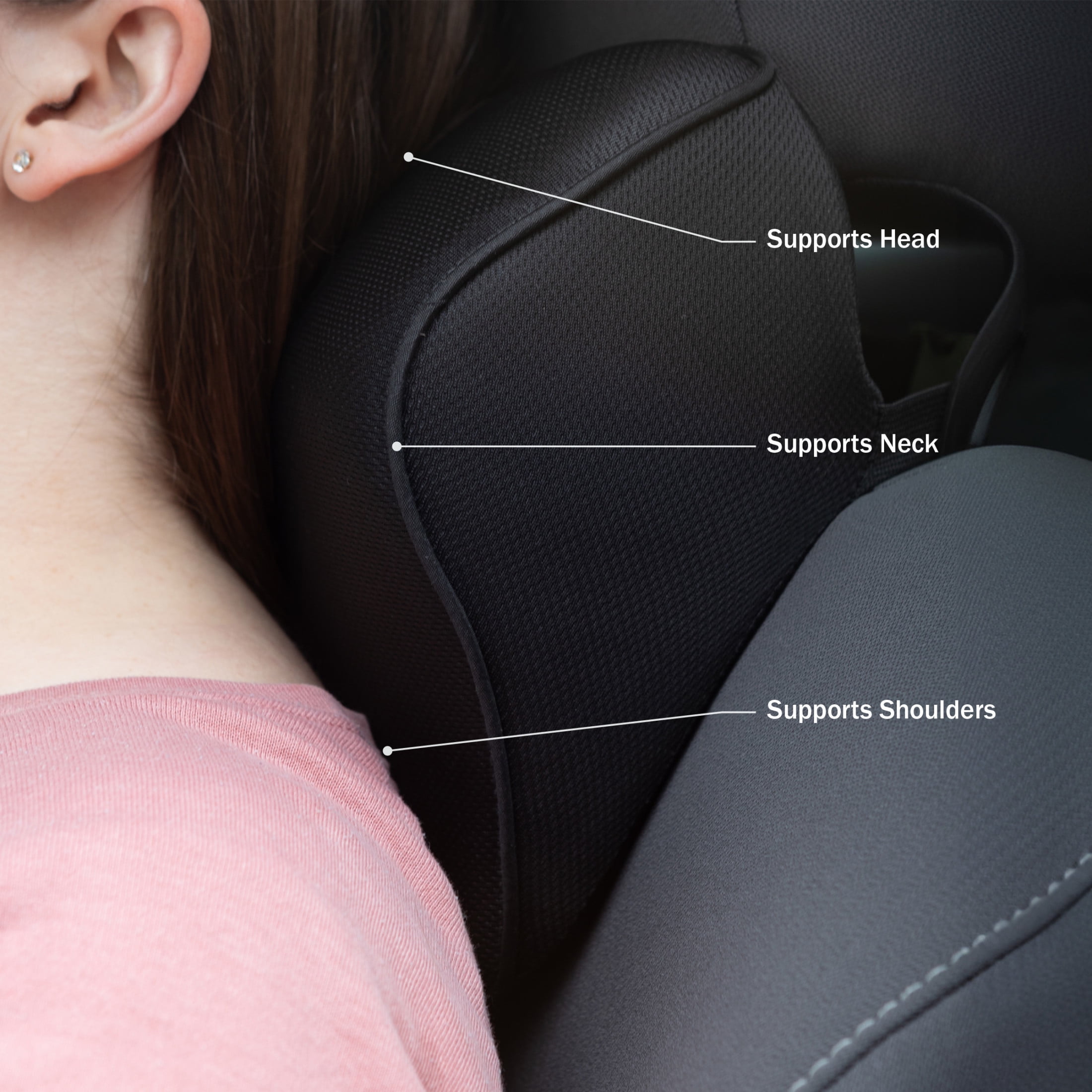 Stalwart Car Headrest Pillow 2-Pack - Memory Foam Car Neck Pillows, Black