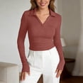 thumbnail image 6 of LiuXxxx Women's Long Sleeve Crew Neck Slim Fit Casual Basic Soft Tee Brick Red L, 6 of 8