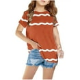 thumbnail image 2 of Cethrio Kids Girls Casual T-Shirts, Stripe Crew Neck Short Sleeve Summer Tops Orange Size 11 T, 2 of 4
