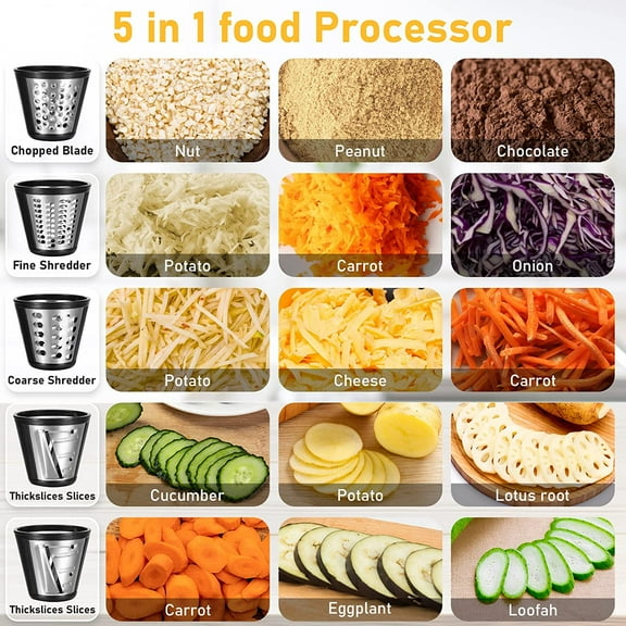 5 In 1 Professional Electric Cheese Grater, 150W Electric Cheese Shredder for Block Cheese Grater Shredder Salad Shooter for Cheeses, Shredded Carrots Cabbage and Nuts for Home Kitchen Use, BPA-Free