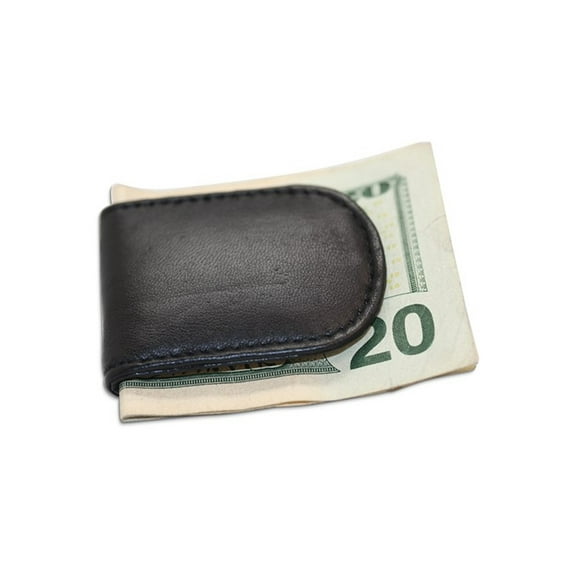 Gem & Harmony Black Leather Magnetic Money Clip for Men
