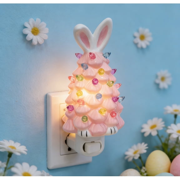 Pink Easter Bunny Tree Decorative Light - US Plug Tabletop Statue, Indoor Spring Home Decor Bedroom Office Living Room, Cute Bunny Tree Light Holiday Tabletop Decoration, 6.3*3.3in