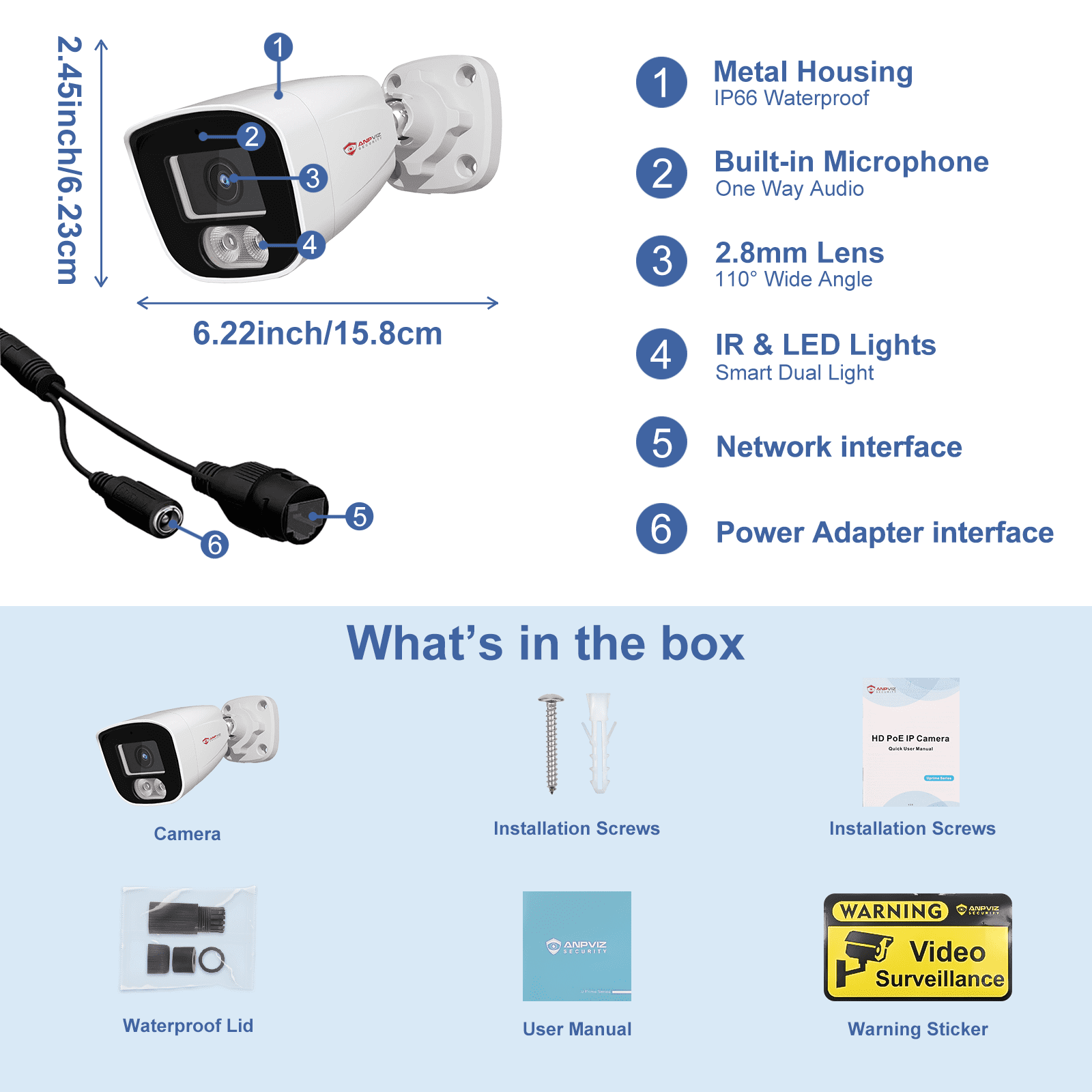 Anpviz 4MP Outdoor PoE IP Security Camera with AI Human Detection & Color Night Vision, Built-in Mic, IP66 Weatherproof, NDAA Compliant, Wired Bullet Camera