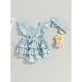 thumbnail image 4 of Bagilaanoe Newborn Baby Girl Rompers Rainbow Print Fly Sleeve Ruffles Bodysuit + Headband 6M 12M 18M 24M Infant Summer One Piece Jumpsuit, 4 of 9