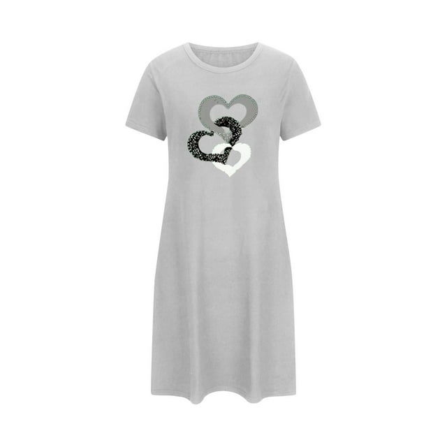 fheaev Chemises de Nuit pour Femmes Grande Taille Imprimé Saint-Valentin Chemise de Nuit Décontractée Manches Courtes Robe de Nuit Ample Confortable Pyjama Col Rond Chemises de Nuit Douces