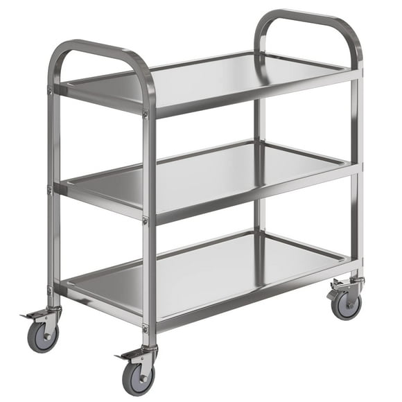 Amarite Heavy Duty Stainless Steel Utility cart,Industrial Serving cart with Wheels, 3 shelf 360°Rotation Storage Trolley with Locking Wheels 500 lbs Capacity,1MM Thick 33.5 * 17.4 * 35.4' L*W*H.