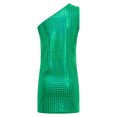 thumbnail image 3 of YiZYiF Robe de Danse Jazz Sans Manches pour Filles, une Épaule, Cheerleading, à Carreaux Métalliques, Vert 170, 3 of 6