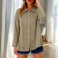 thumbnail image 2 of VBVC Women's Cotton-Linen Collared Tunic Top , Ladies' Long Sleeve Button Down Blouse , Loose Fit Pleated Shirts For Women,Khaki,S-2XL, 2 of 10