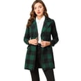 thumbnail image 1 of Abrigo De Cuadros De Invierno Doble Botonadura Solapa Con Muesca Para Mujeres Azul Marino Verde L, 1 of 6