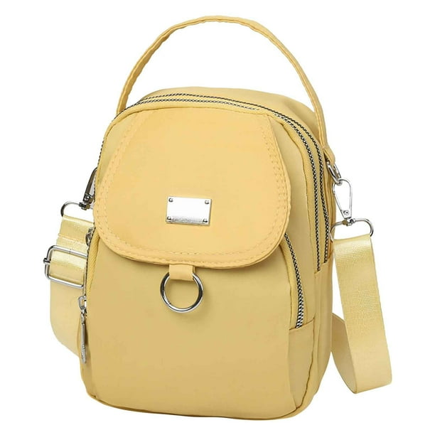 Bolsa de hombro casual Oxford para celular de mujer, compartimentos múltiples, color amarillo