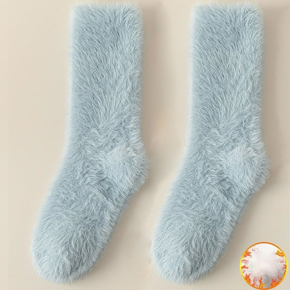 Blue Socks Long Haired Socks for Women Autumn and Winter Sleep Socks Warm Furry Socks Floor Socks with Plush and Thickened Mid Tube Socks