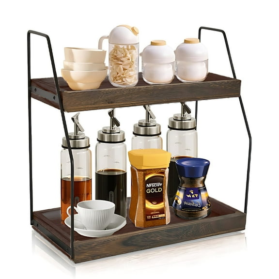 Buric 2 Tier Organizational Organizer for Coffee Bar, Desktop Cosmetic Storage, Bathroom Organizer and Kitchen Organizer, Walnuts