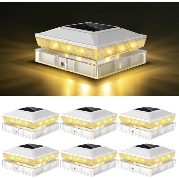 Solar Post Cap Lights with 2 Color ModesWarm & Cool WhiteDusk to Dawn Auto SensorWaterproof for 4x4 & 3.5x3.5 Wood & Vinyl PostsOutdoor Deck, Fence, Patio Lights