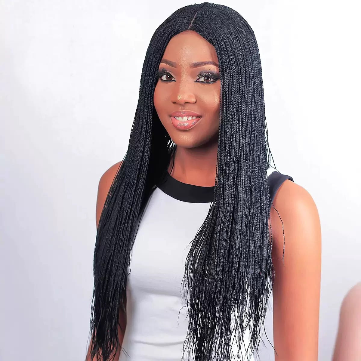 African Braided Wigs Black Micro Braided Wigs Light No Lace Wigs For Women Wear  22inch