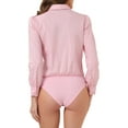 thumbnail image 3 of INSPIRE CHIC Leotard Shirt for Women's Collared Business Casual Button Down Long Sleeves Bodysuit Top S Pink, 3 of 6