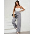 thumbnail image 5 of Chiclily Women Wide Leg Pants with Pockets High Waist Loose Belt Flowy Casual Trousers, US Size XL in Grey Stripe, 5 of 9