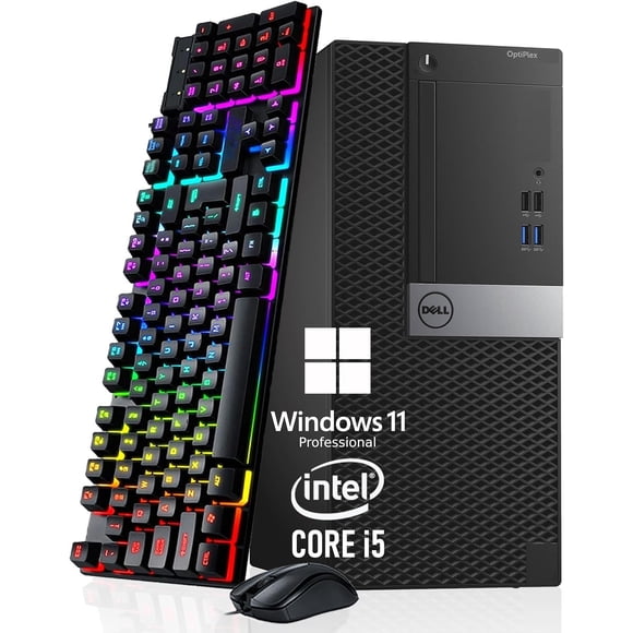 Dell Ordinateur de Bureau Tour Optiplex - Intel Core i5 3,20 GHz - 16 Go RAM 128 Go SSD + 500 Go HDD - Windows 11 Pro Wi‐Fi Bluetooth - Remis à Neuf