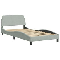 Pemberly Row Velvet Upholstery Twin XL Bed Frame in Light Grey