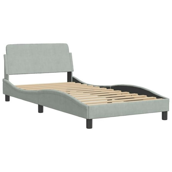 Pemberly Row Velvet Upholstery Twin XL Bed Frame in Light Grey