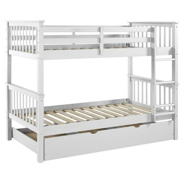 Twin Over Twin Bunk Bed With Trundle In White Walmart Com Walmart Com