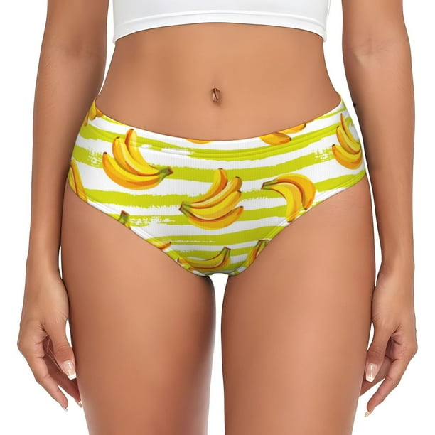 Fotbe Bananas On A Striped Calzones Estampados para Mujer – Ropa Interior de Algodón, Cómoda, Suave y Elástica-Large