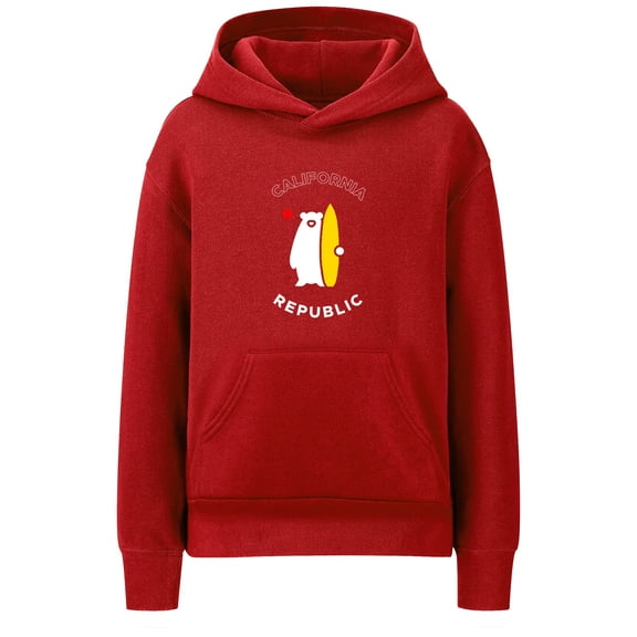 Daxton California Republic Youth Unisex Pullover Hoodie Mid-Weight Fleece Sweatshirt, Red, Large