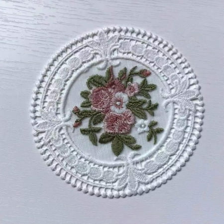 

Round Floral Placemats White Embroidered Lace Doilies Table Runner Mats Cup Cushion