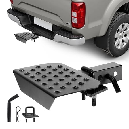 VEVOR Hitch Step for 2 Inch Receiver, Universal Rear Bumper Guard Protector with 350 LBS Load Capacity, Wide & Non-Slip Tow Hitch Step with Pin Kit and Stabilizer, Fit for Truck, SUV, Pickup, Trailer