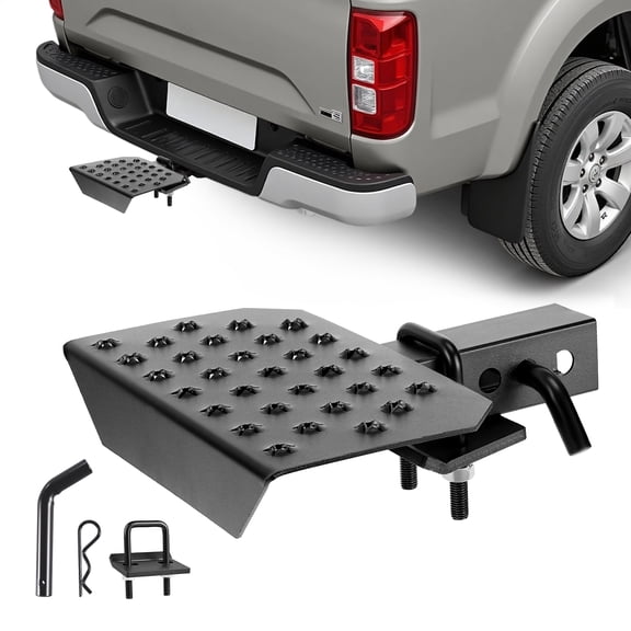 VEVOR Hitch Step for 2 Inch Receiver, Universal Rear Bumper Guard Protector with 350 LBS Load Capacity, Wide & Non-Slip Tow Hitch Step with Pin Kit and Stabilizer, Fit for Truck, SUV, Pickup, Trailer
