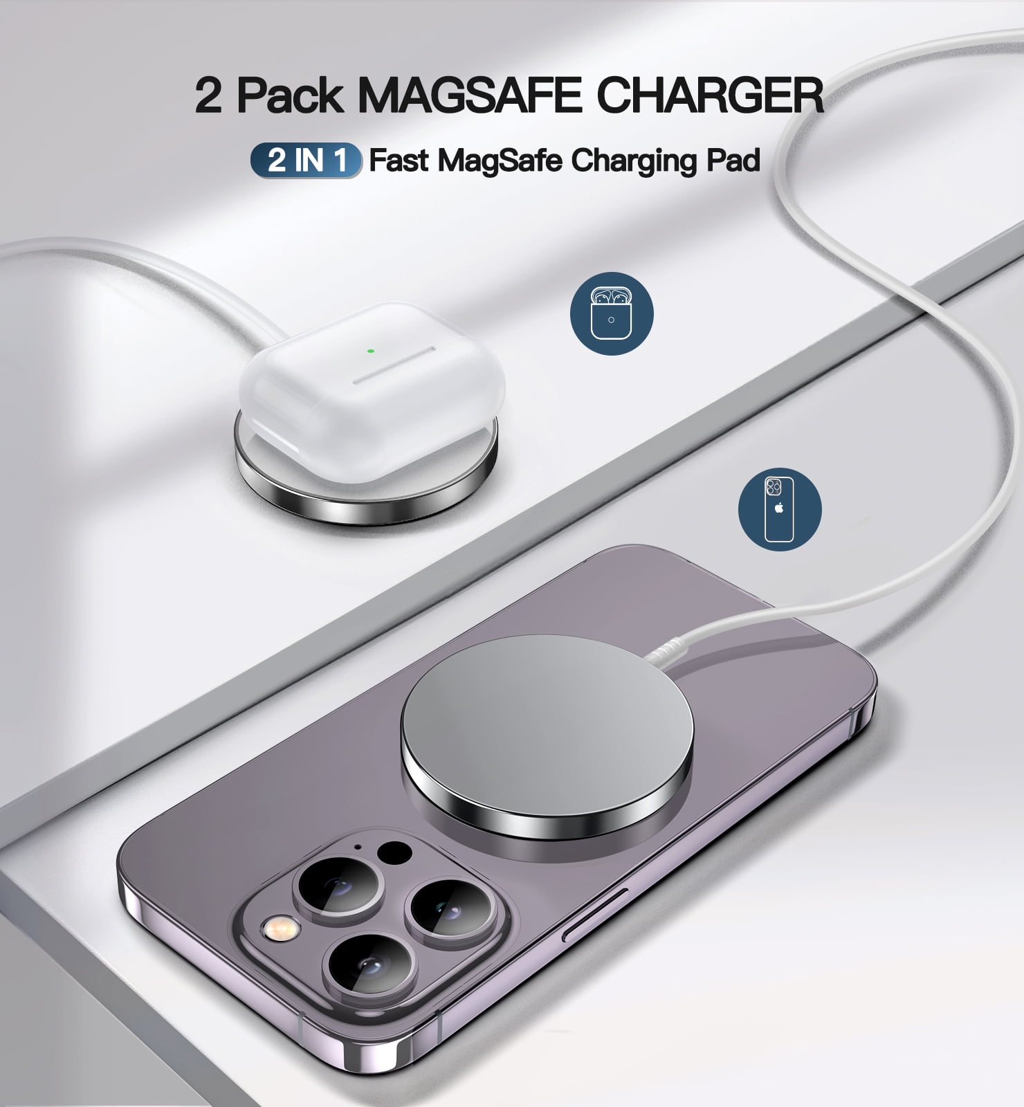 Magnetic Wireless Charger 15W Fast Mag-Safe Charging Pad for iPhone17/16/ 15 /14/13/12 Series AirPods 3/2/Pro/Pro 2 with LED Indicator Light